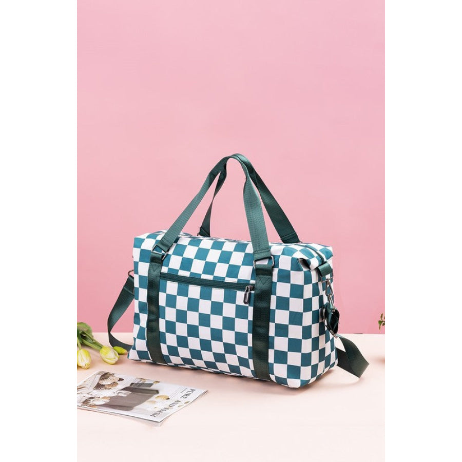 Zenana Checkered Multi-Pocket Travel Bag Apparel and Accessories