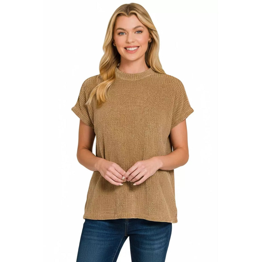 Zenana Chenille Waffle Cap Sleeve Sweater Apparel and Accessories