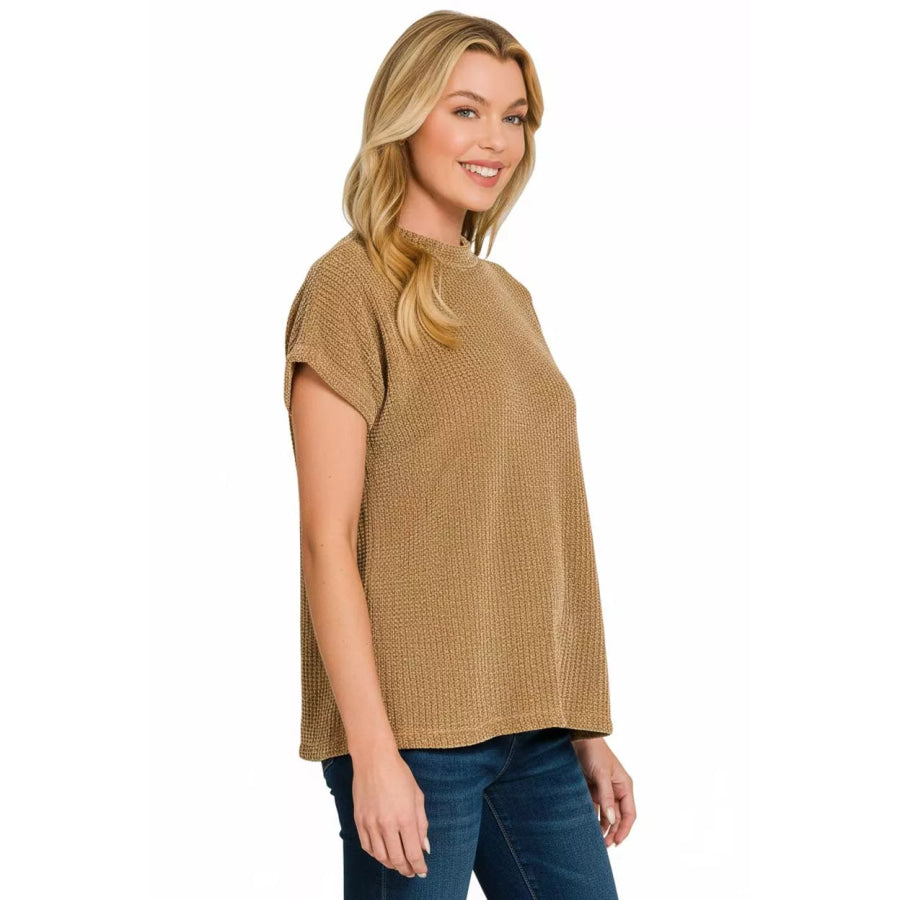 Zenana Chenille Waffle Cap Sleeve Sweater Apparel and Accessories