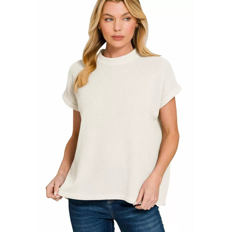 Zenana Chenille Waffle Cap Sleeve Sweater IVORY / S Apparel and Accessories
