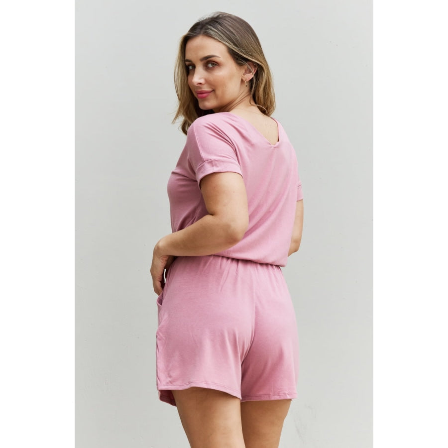 Sandee Rain Boutique - Zenana Chilled Out Full Size Short Sleeve Romper in  Light Carnation Pink - Sandee Rain Boutique