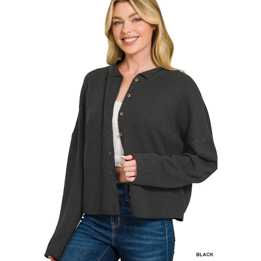 Zenana Collared Button Down Cardigan Sweater Apparel and Accessories
