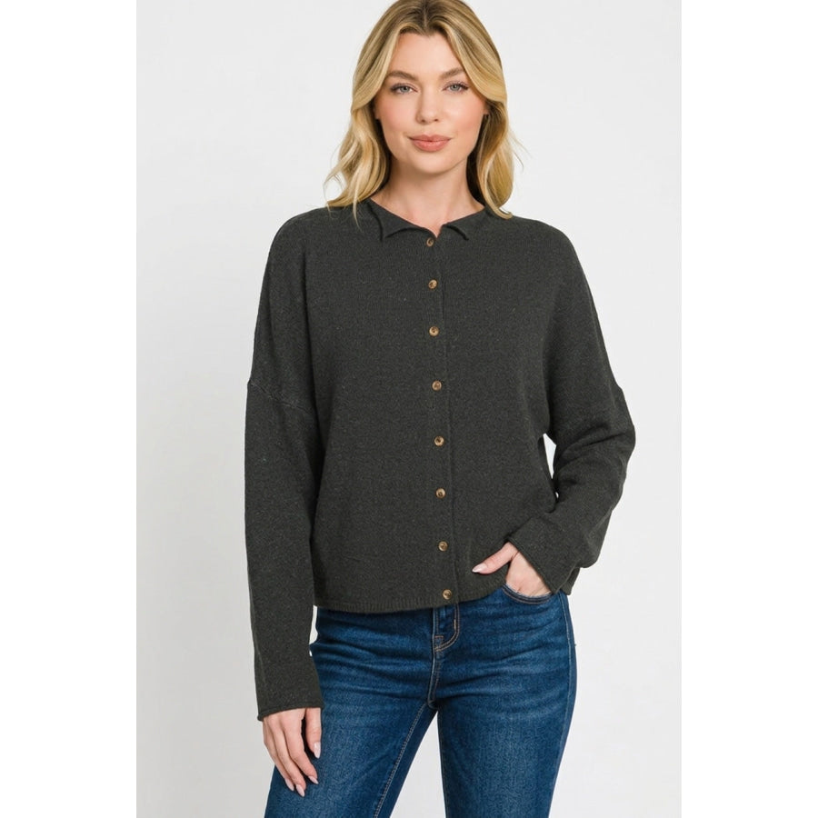 Zenana Collared Button Down Cardigan Sweater Apparel and Accessories