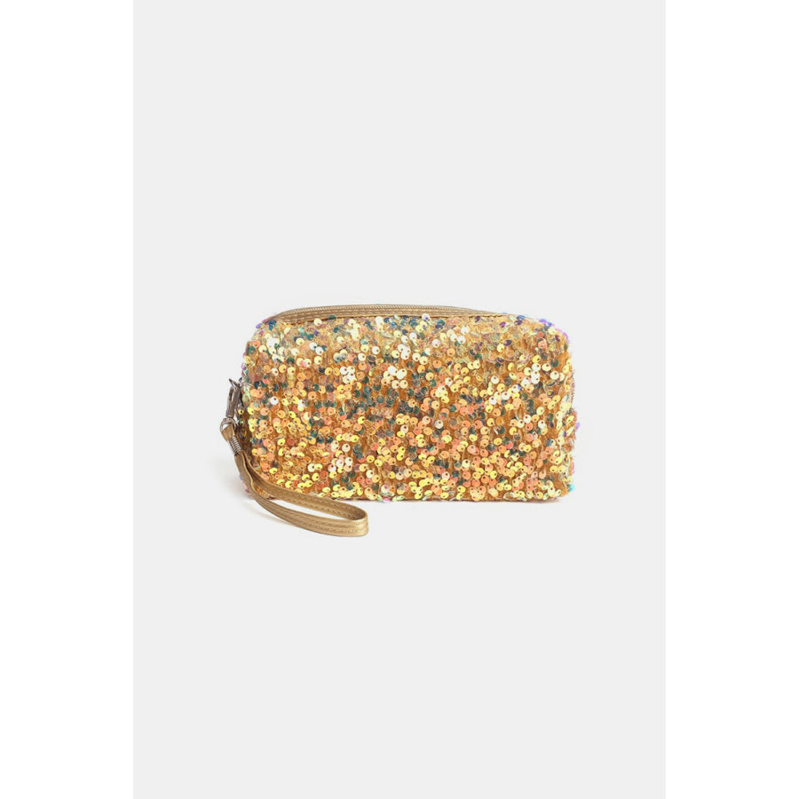 Zenana Colorful Shine Cosmetic Sequin Design Bag Gold / One Size Apparel and Accessories