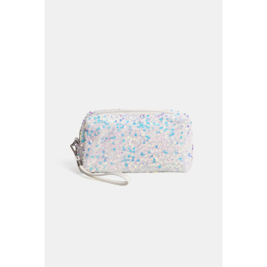 Zenana Colorful Shine Cosmetic Sequin Design Bag Ivory / One Size Apparel and Accessories