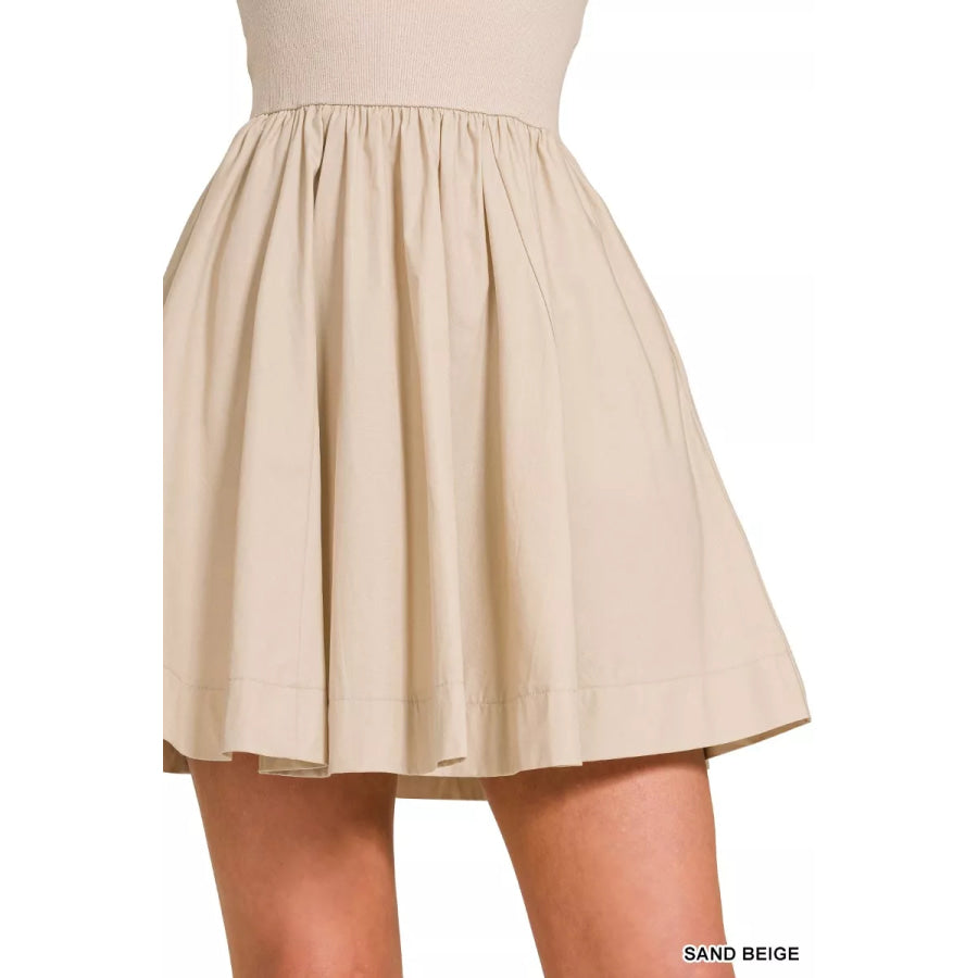 Zenana Combined Knit Tube Top Flare Mini Dress Apparel and Accessories