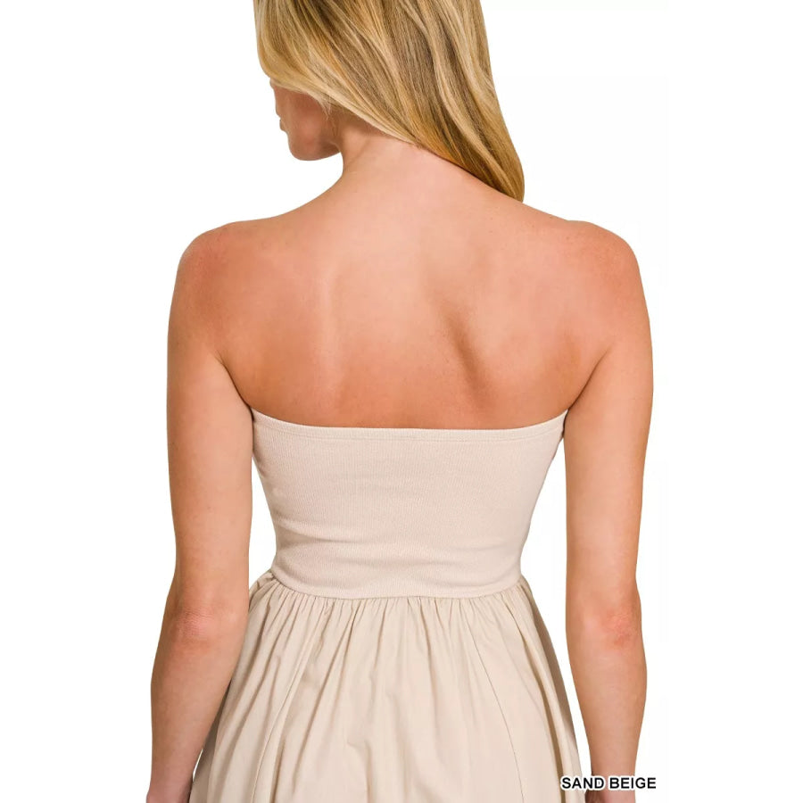 Zenana Combined Knit Tube Top Flare Mini Dress Apparel and Accessories