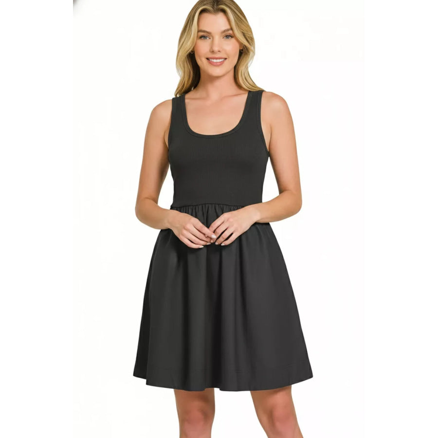 Zenana Combined Knit & Woven Midi Dress Apparel and Accessories