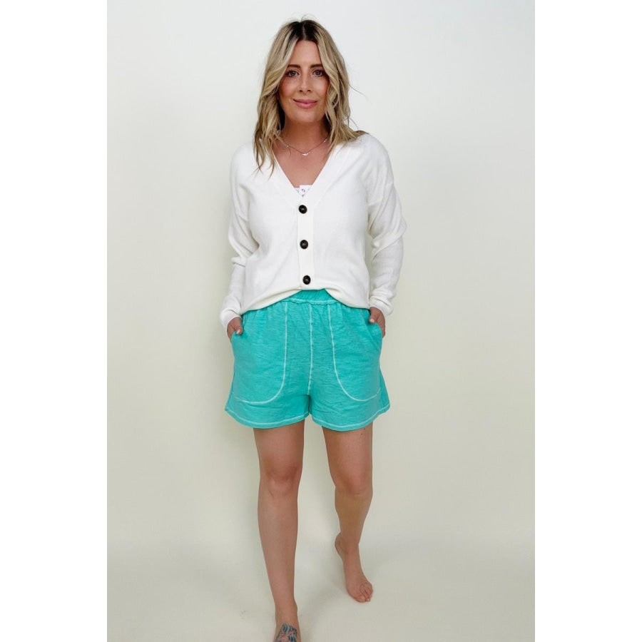 Zenana Contrast Stich Shorts with Pockets Shorts