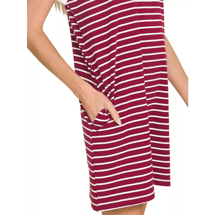 Zenana Contrast Trim Striped T-shirts Dress Apparel and Accessories