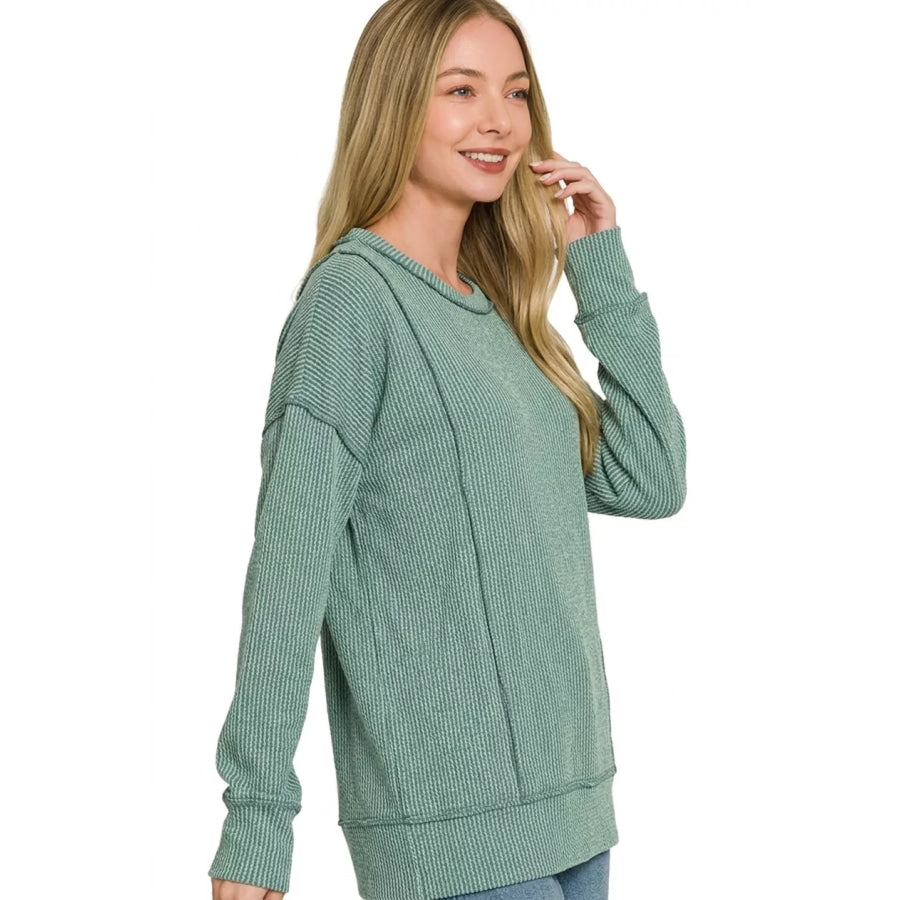 Zenana Corded Rib Long Sleeve Round Neck Top Apparel and Accessories