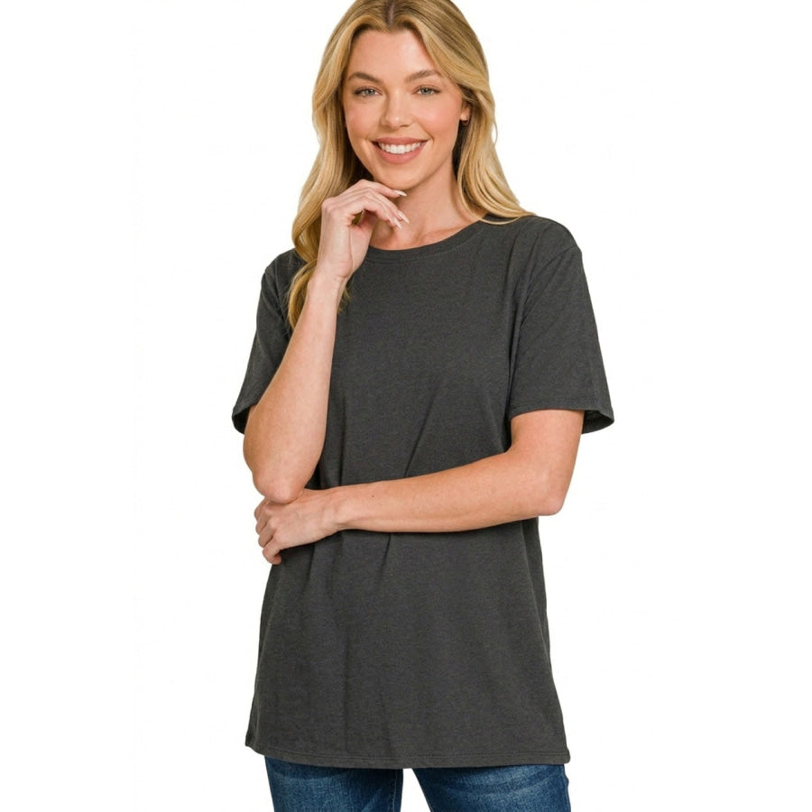 Zenana Cotton Boyfriend Round Neck Tee Apparel and Accessories