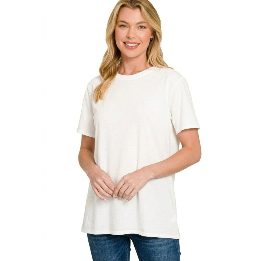 Zenana Cotton Boyfriend Round Neck Tee Apparel and Accessories