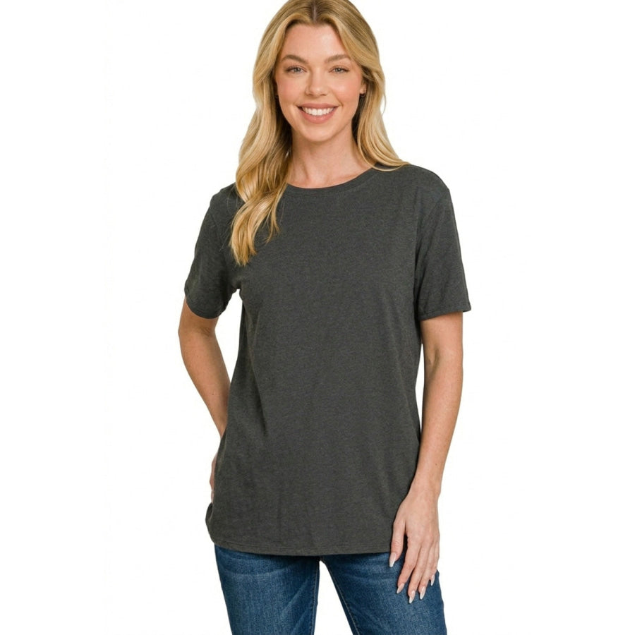 Zenana Cotton Boyfriend Round Neck Tee Apparel and Accessories