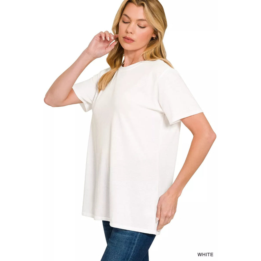 Zenana Cotton Boyfriend Round Neck Tee WHITE / S Apparel and Accessories