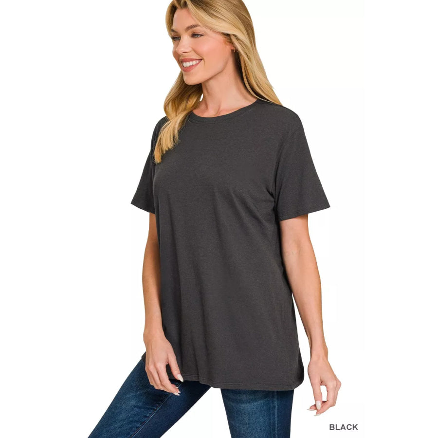 Zenana Cotton Boyfriend Round Neck Tee BLACK / S Apparel and Accessories