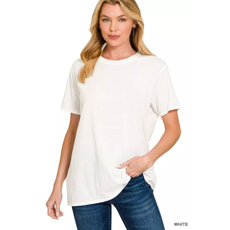 Zenana Cotton Boyfriend Round Neck Tee WHITE / S Apparel and Accessories