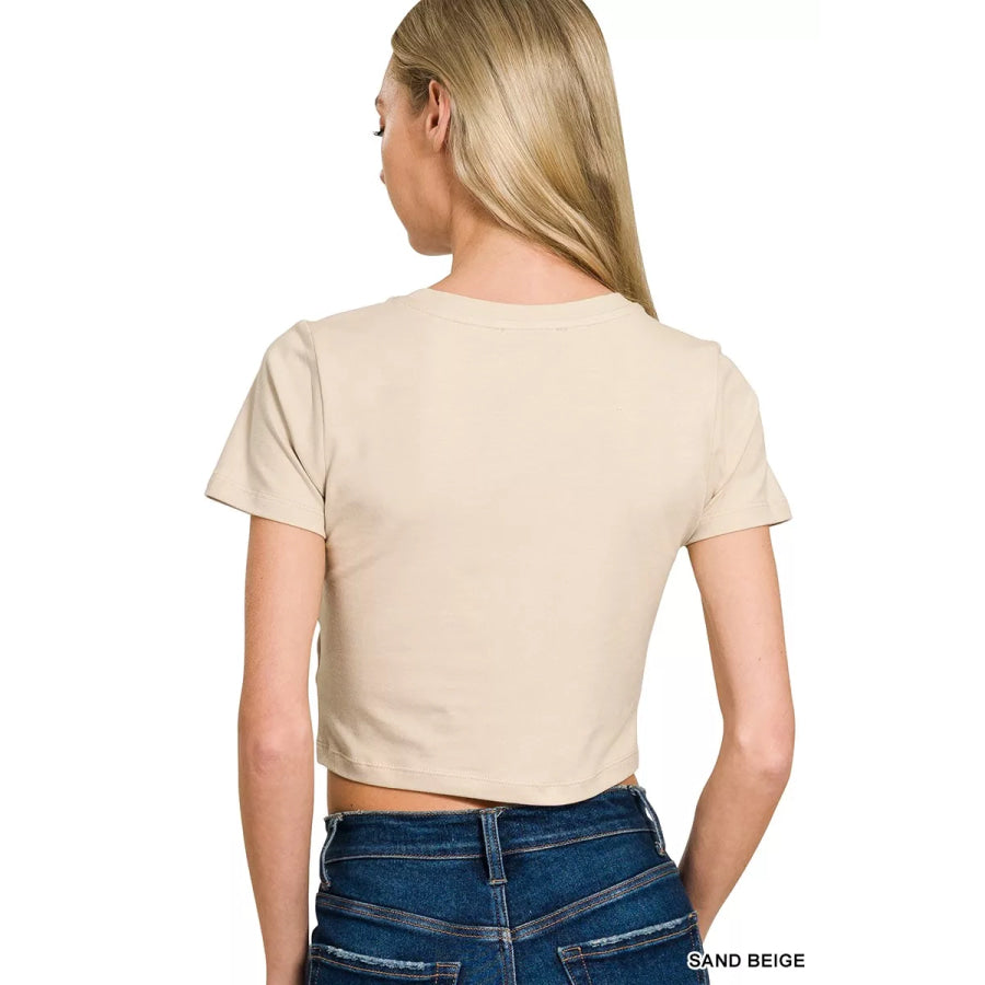 Zenana Cotton Short Sleeve Round Neck Cropped Top Apparel and Accessories
