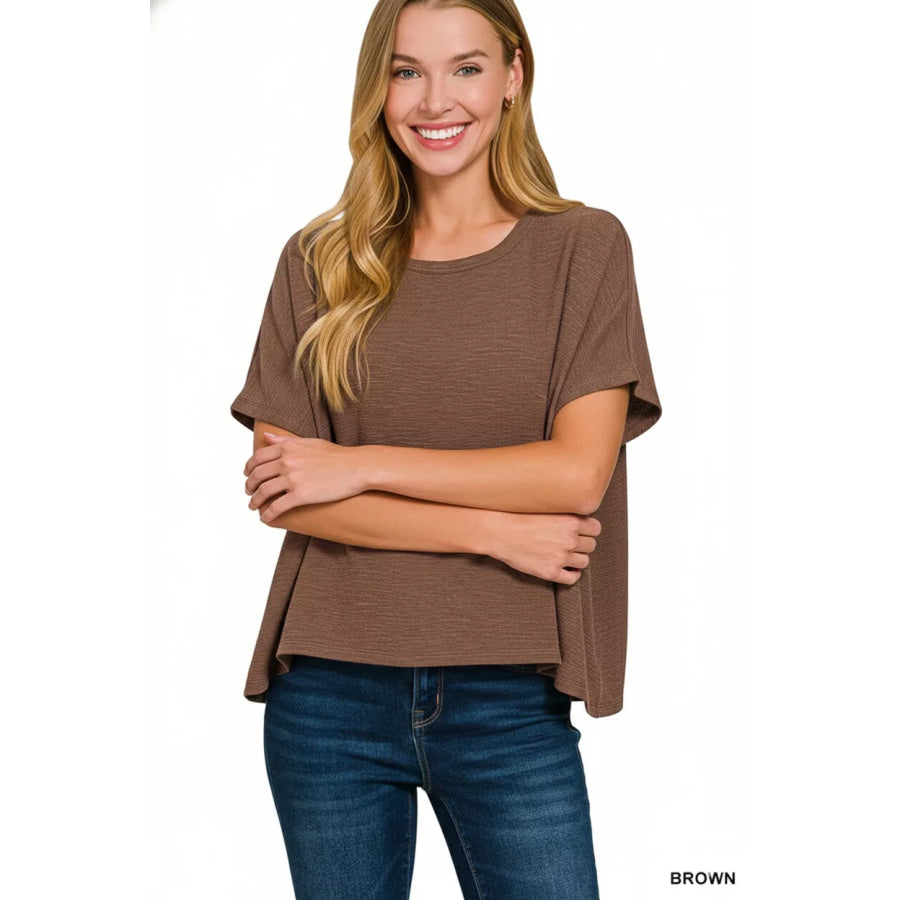 Zenana Cotton Slub Oversized Tee BROWN / S/M Apparel and Accessories