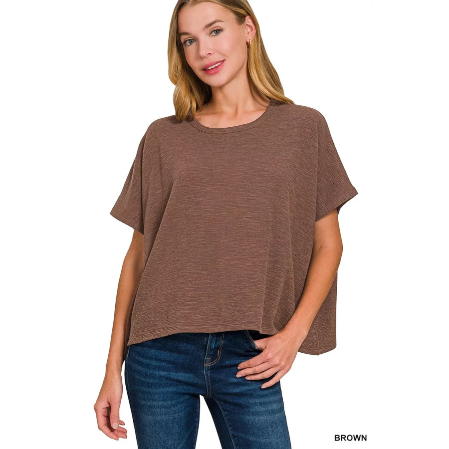 Zenana Cotton Slub Oversized Tee BROWN / S/M Apparel and Accessories