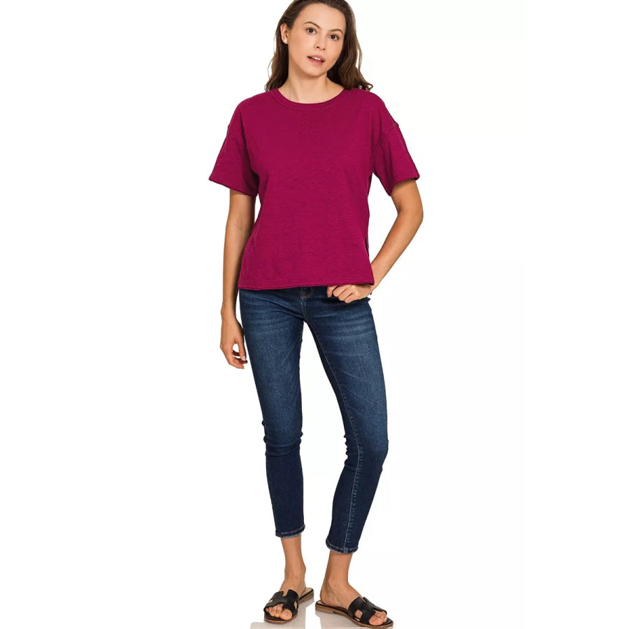 Zenana Cotton Slub Short Sleeve Tee Apparel and Accessories