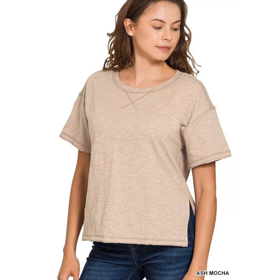 Zenana Cotton Slub Short Sleeve Tee Apparel and Accessories
