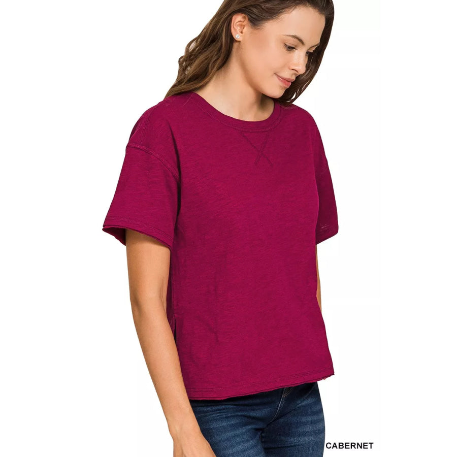 Zenana Cotton Slub Short Sleeve Tee CABERNET / S Apparel and Accessories