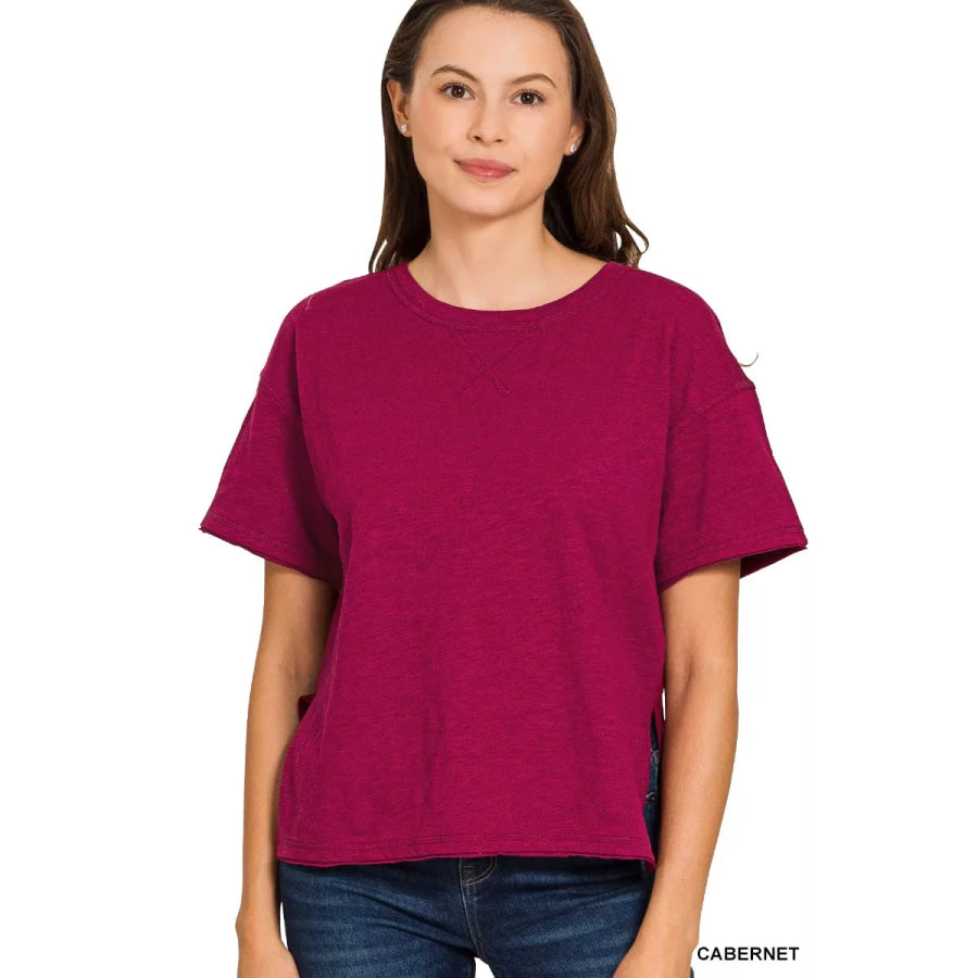 Zenana Cotton Slub Short Sleeve Tee CABERNET / S Apparel and Accessories