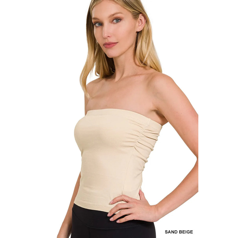 Zenana Cotton Tube Built-in Bra Top SAND BEIGE / S Apparel and Accessories