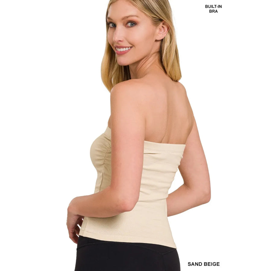 Zenana Cotton Tube Built-in Bra Top Apparel and Accessories