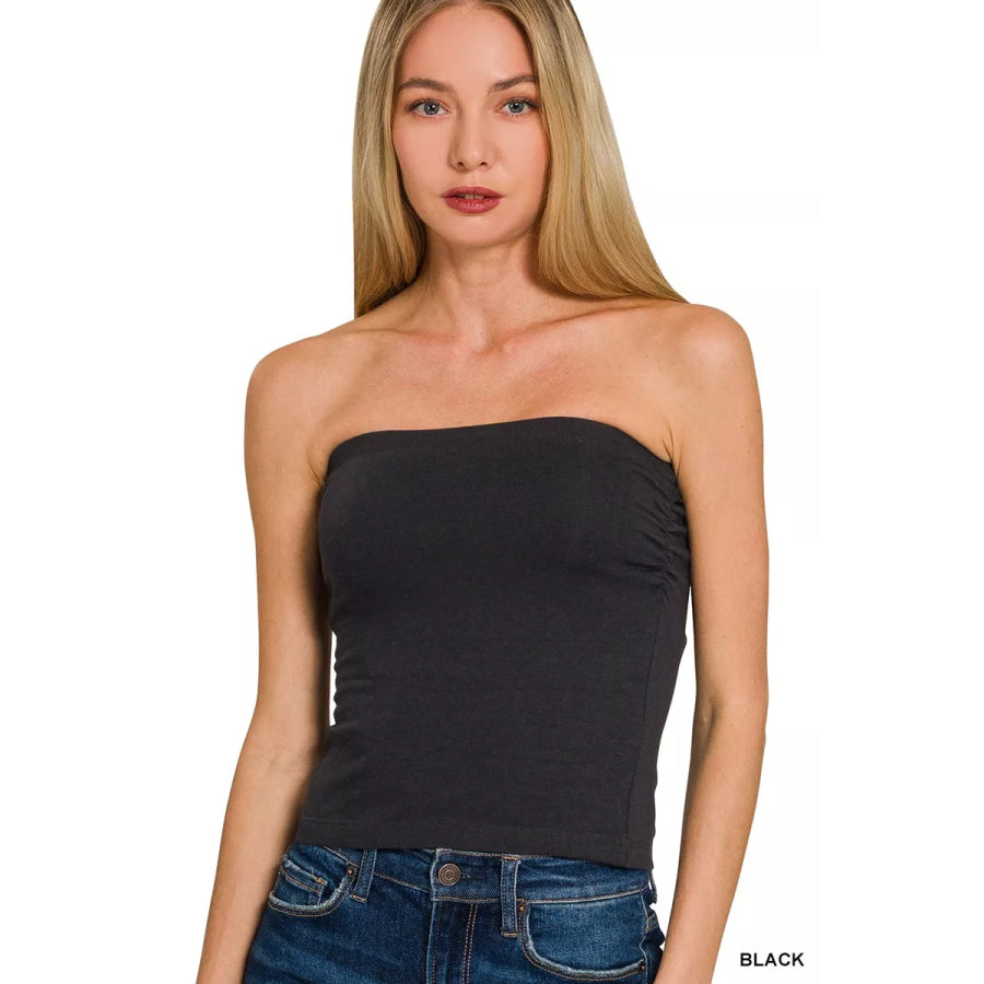 Zenana Cotton Tube Built-in Bra Top BLACK / S Apparel and Accessories