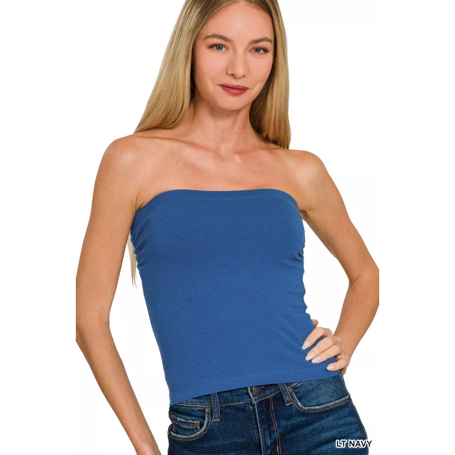 Zenana Cotton Tube Built-in Bra Top LT NAVY / S Apparel and Accessories