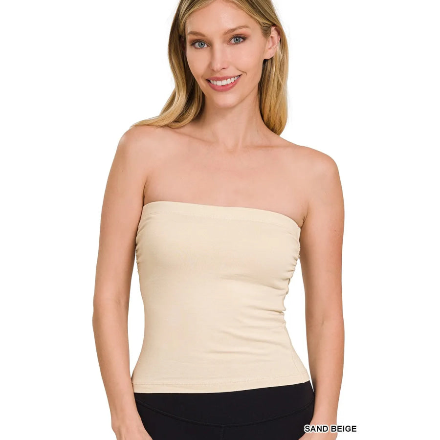 Zenana Cotton Tube Built-in Bra Top SAND BEIGE / S Apparel and Accessories