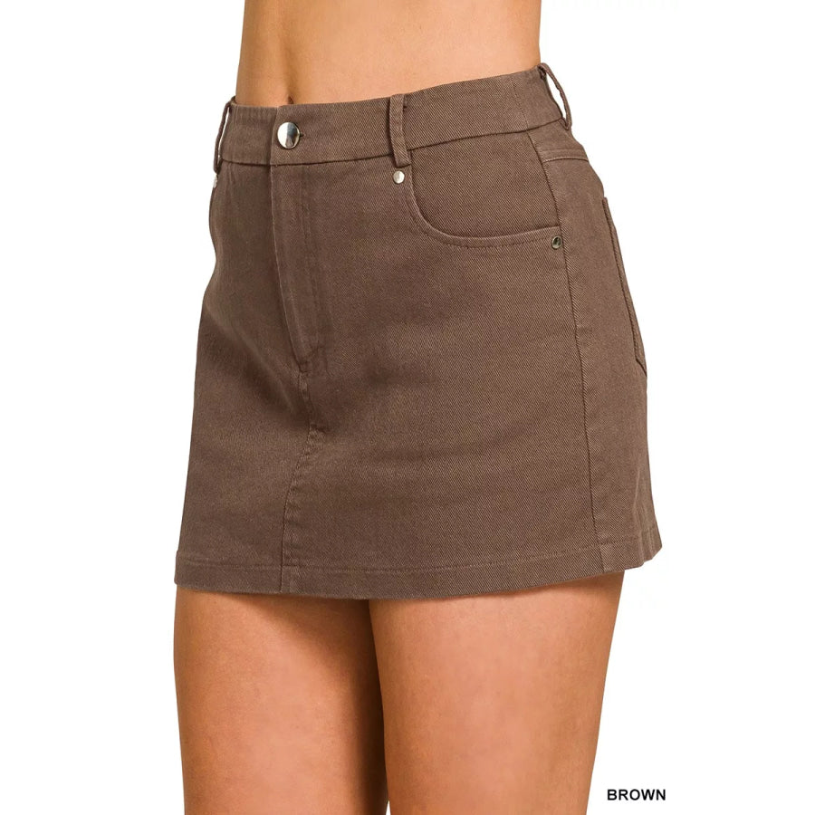 Zenana Cotton Twill Lined Mini Skirts Apparel and Accessories