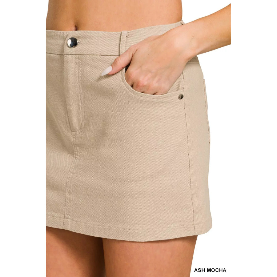 Zenana Cotton Twill Lined Mini Skirts Apparel and Accessories