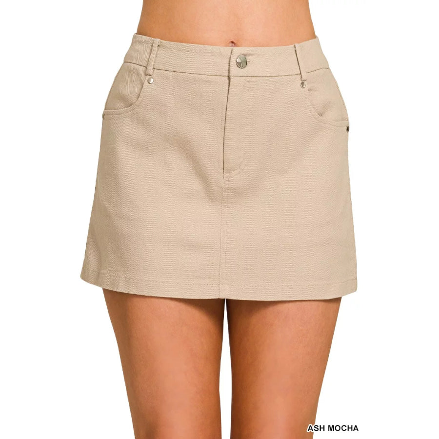 Zenana Cotton Twill Lined Mini Skirts ASH MOCHA / S Apparel and Accessories