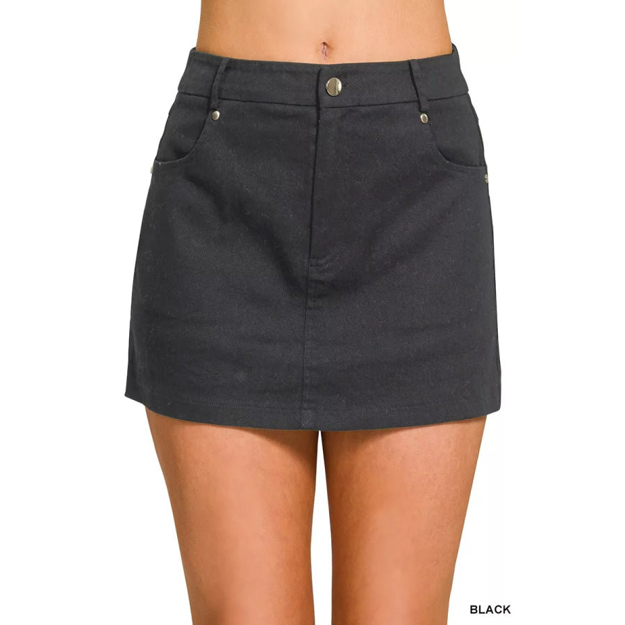 Zenana Cotton Twill Lined Mini Skirts BLACK / S Apparel and Accessories