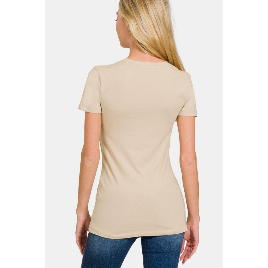 Zenana Crew Neck Short Sleeve T-Shirt Sand Beige / S Apparel and Accessories