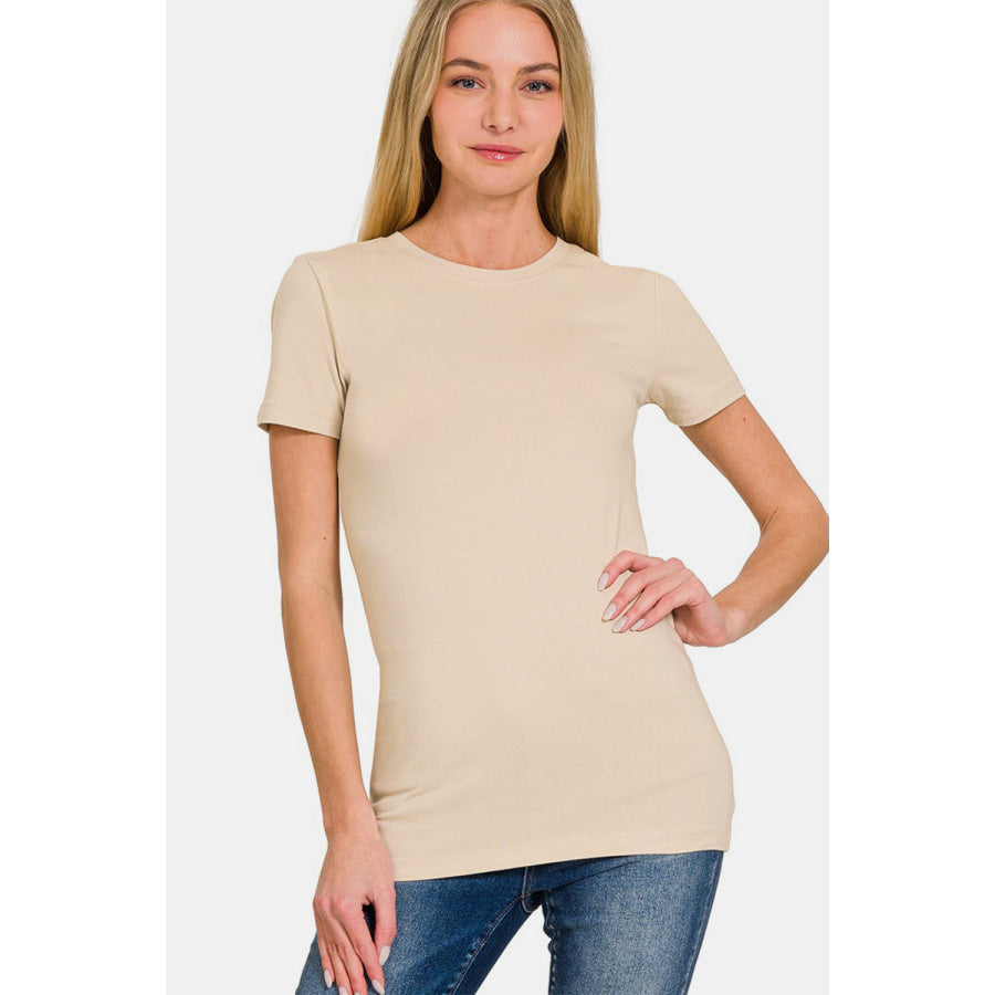Zenana Crew Neck Short Sleeve T-Shirt Sand Beige / S Apparel and Accessories