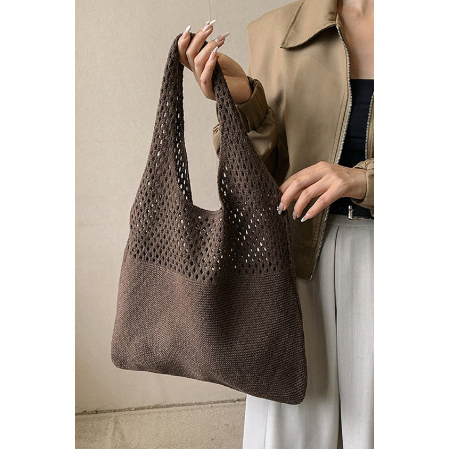 Zenana Crochet Mesh Half Pointelle Knit Tote Bag Apparel and Accessories