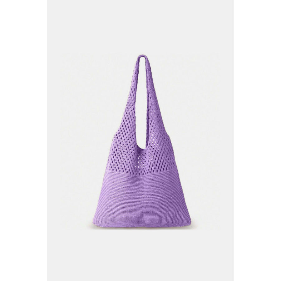 Zenana Crochet Mesh Half Pointelle Knit Tote Bag Lavender / One Size Apparel and Accessories