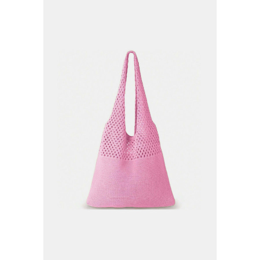 Zenana Crochet Mesh Half Pointelle Knit Tote Bag Pink / One Size Apparel and Accessories