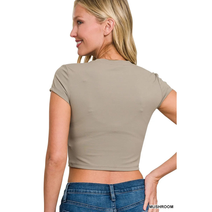 Zenana Cropped Interlock Short Sleeve Top Apparel and Accessories