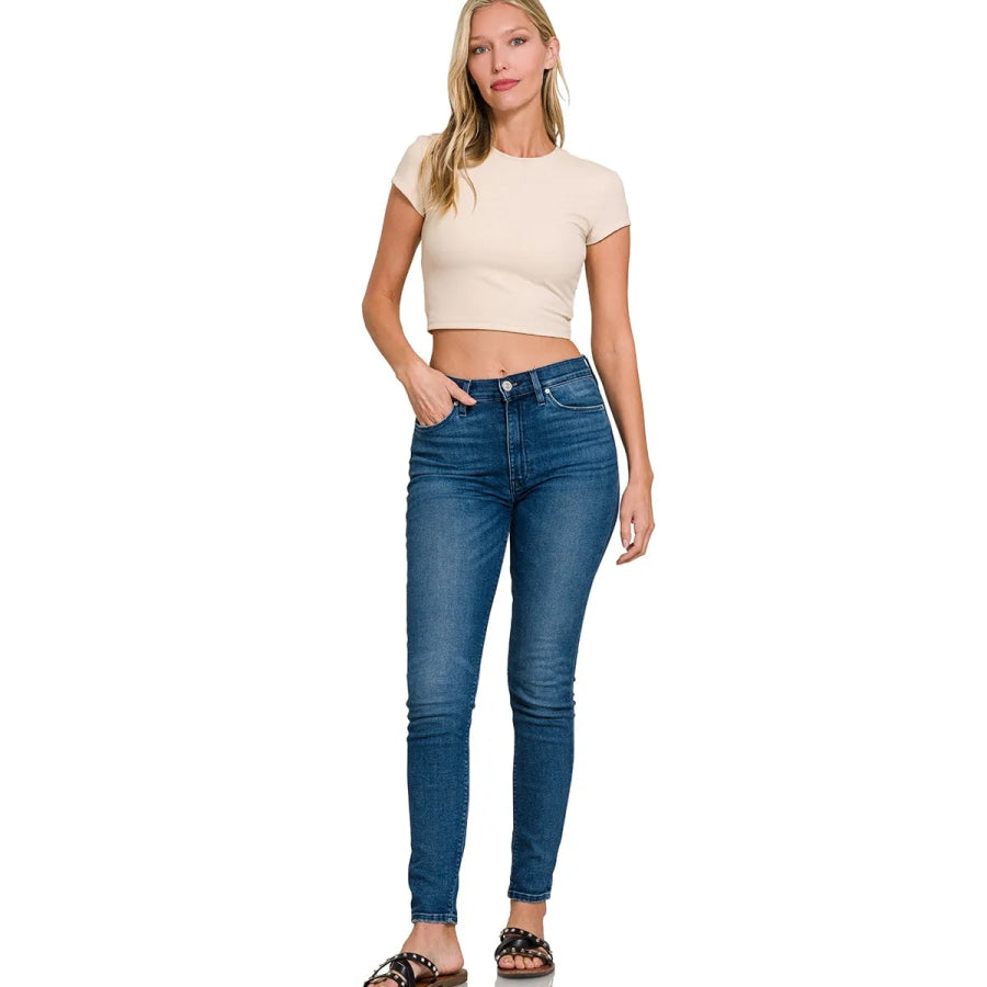 Zenana Cropped Interlock Short Sleeve Top SAND BEIGE / S Apparel and Accessories