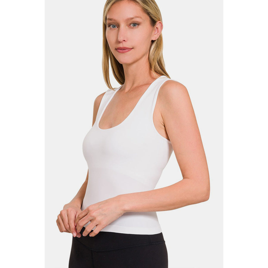 Zenana Cropped Padded Seamless Tank White / S/M Apparel and Accessories