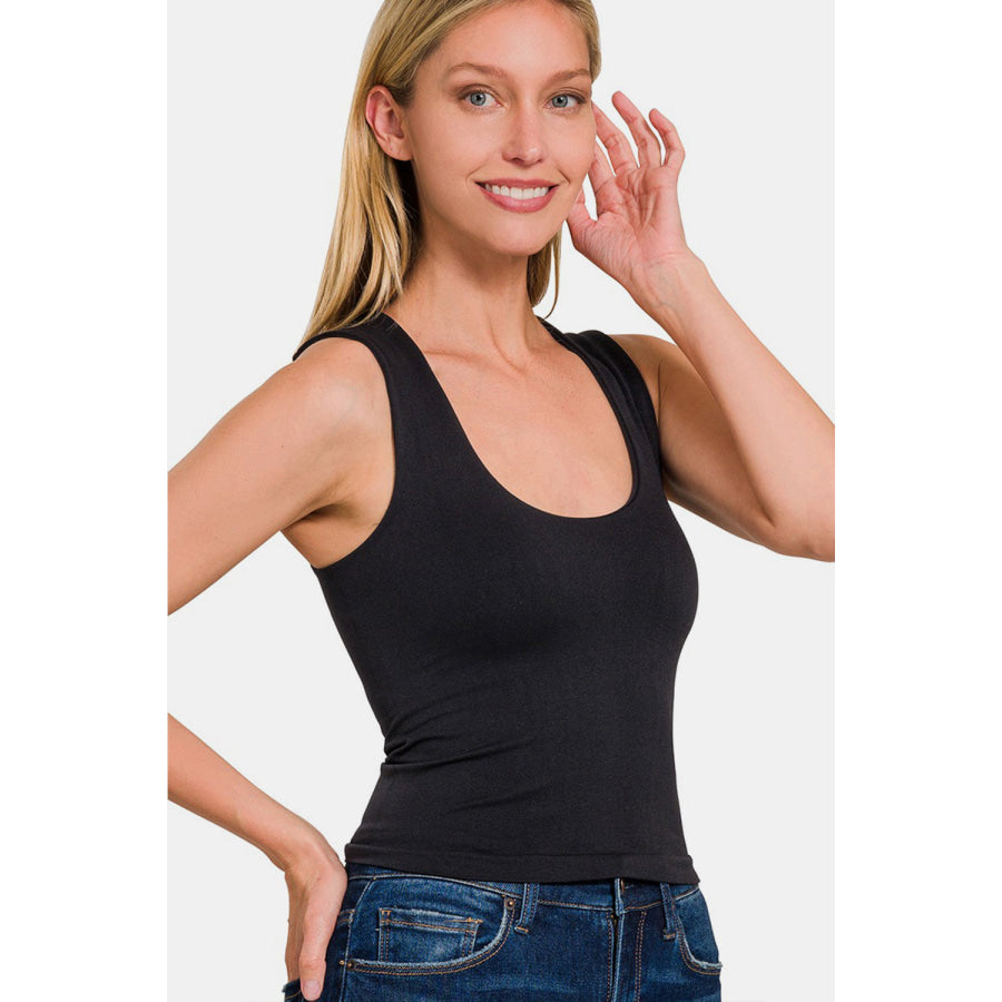 Zenana Cropped Padded Seamless Tank Black / S/M Apparel and Accessories