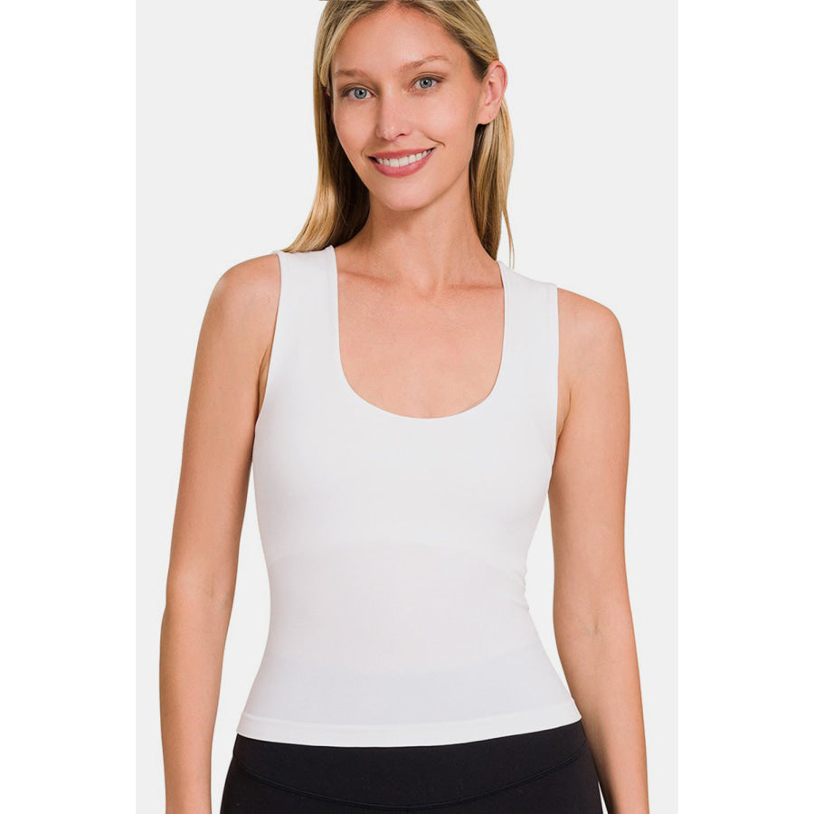 Zenana Cropped Padded Seamless Tank White / S/M Apparel and Accessories