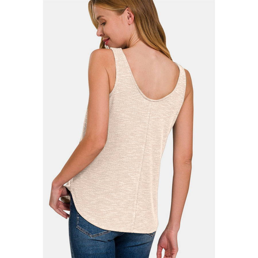 Zenana Curved Hem Round Neck Tank Sand Beige / S Apparel and Accessories