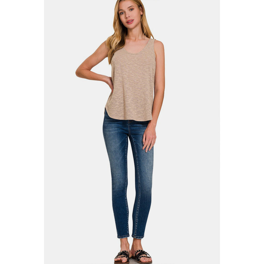 Zenana Curved Hem Round Neck Tank Lt Mocha / S Apparel and Accessories