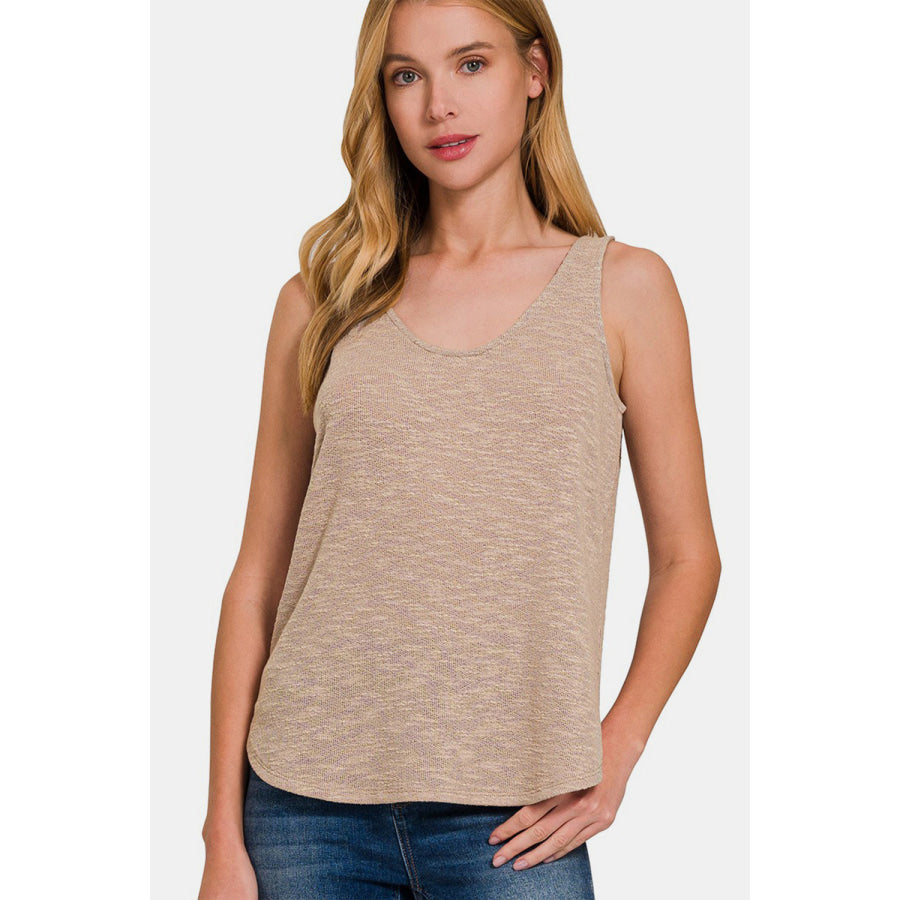 Zenana Curved Hem Round Neck Tank Lt Mocha / S Apparel and Accessories